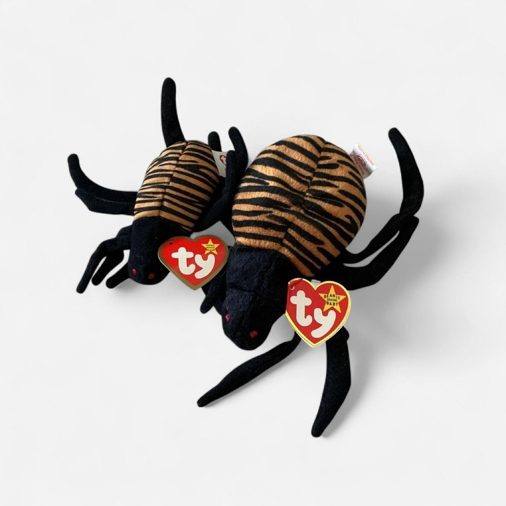 RARE Ty Spinner the Spider Beanie Baby and Teenie Beanie Set 2pc w/ Tag Errors!